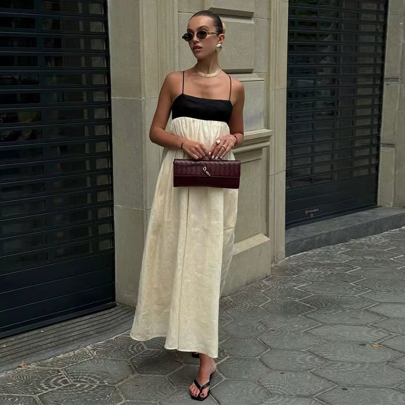 Sleeveless Loose Sling Square Collar Backless Dress