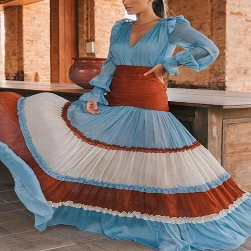 Elegant Ruffle Patchwork Dress for Women