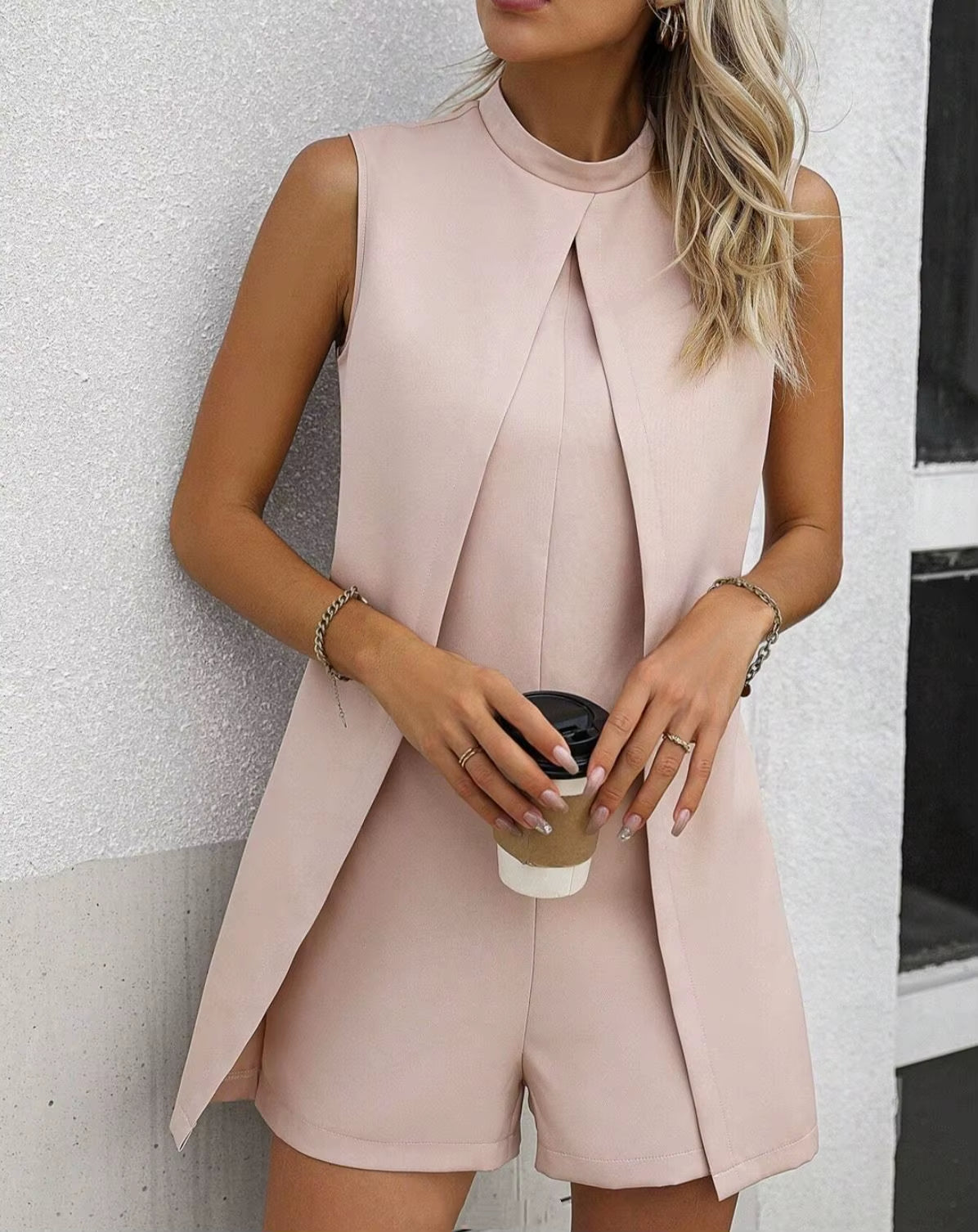 Solid Color Split Fork Jumpsuit 