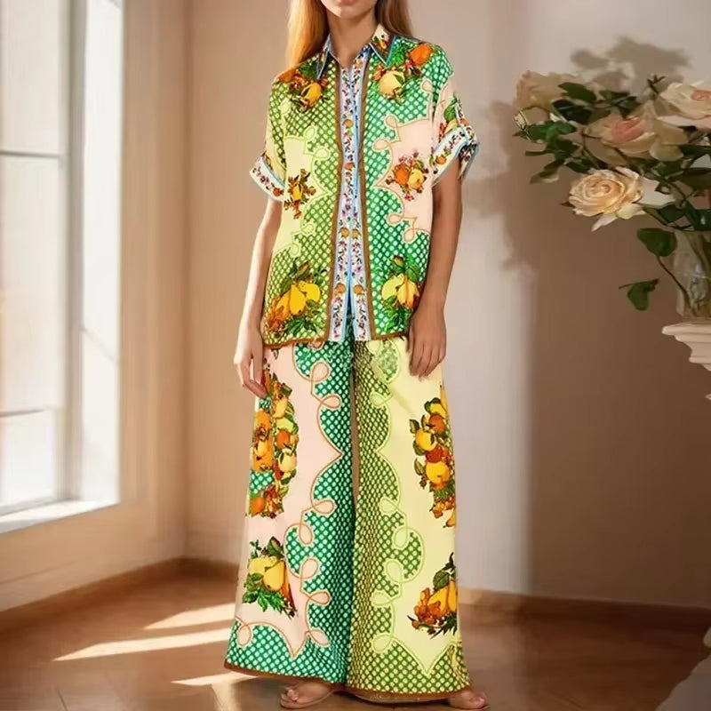 2 Pcs Elegant Floral Print Streetwear Set