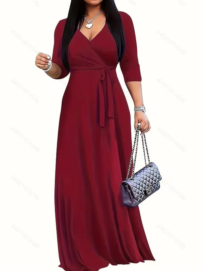 Women Sexy Bodycon Beach Bohemian Maxi Splicing Floral Print Dress for Women Casual Summer Sundress V-Neck 3/4 Sleeve
